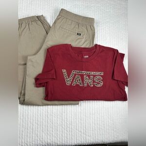 Vans Chamber Military Khaki Jogger Pants T Shirt Set Outfit 2PC Womens SZ  Med